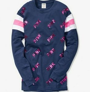 🛍VS PINK Bling Long Sleeve Campus Tee